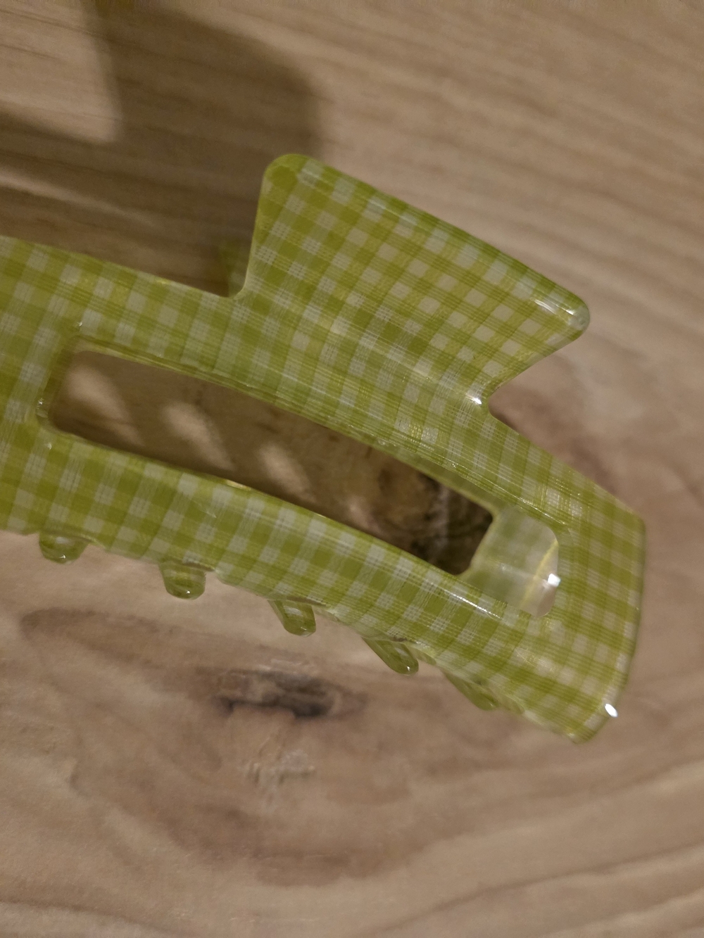 Green Gingham Check Hair Claw Clip – High Quality, Medium Size (Execllent Cond.)